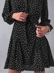 Monochrome Polka Dot Tie Bow Long Sleeve Mini Dress - Image 5 of 8