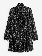 Monochrome Polka Dot Tie Bow Long Sleeve Mini Dress - Image 7 of 8