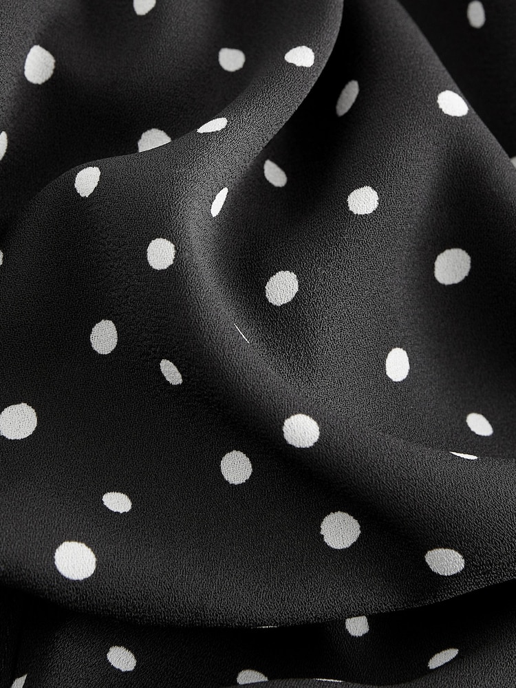 Monochrome Polka Dot Tie Bow Long Sleeve Mini Dress - Image 8 of 8