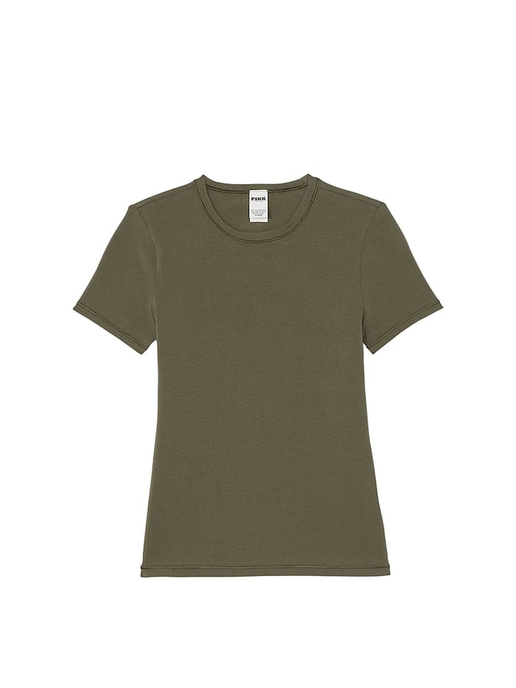 Victoria's Secret PINK Olive Green Cotton T-Shirt - Image 3 of 3