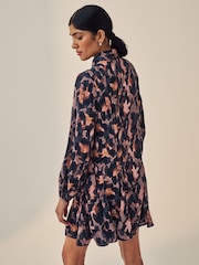 Purple Animal Print Tie Bow Long Sleeve Mini Dress - Image 2 of 6