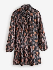 Purple Animal Print Tie Bow Long Sleeve Mini Dress - Image 5 of 6