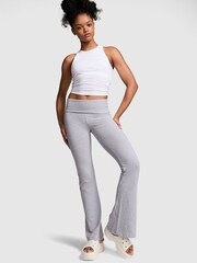 Victoria's Secret PINK Heather Charcoal Grey Diamante Cotton Foldover Flare Leggings - Image 1 of 3
