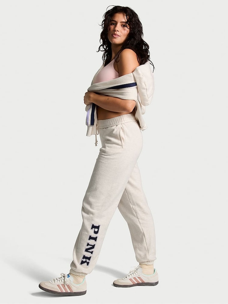 Victoria's Secret PINK Heather Oatmeal Beige Cuffed Fleece Jogger - Image 1 of 4