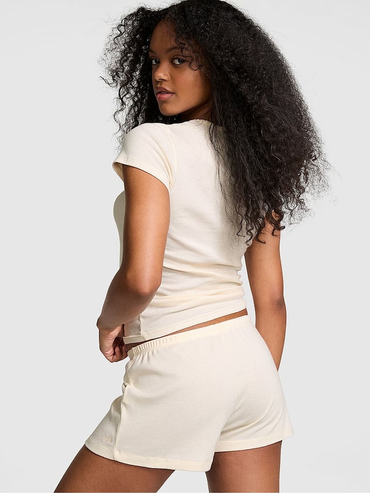 Victoria's Secret PINK White Shell Cotton Pyjama Shorts - Image 2 of 3