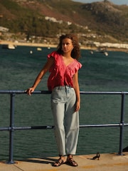 Red Sleeveless Ruffle V-Neck Top - Image 2 of 5