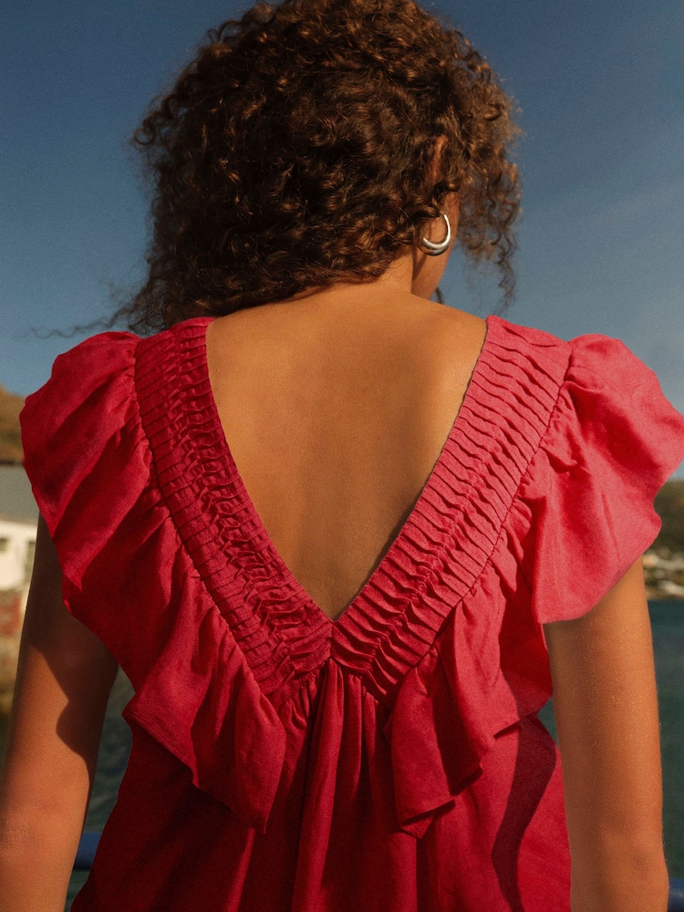 Red Sleeveless Ruffle V-Neck Top - Image 3 of 5