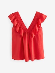 Red Sleeveless Ruffle V-Neck Top - Image 4 of 5