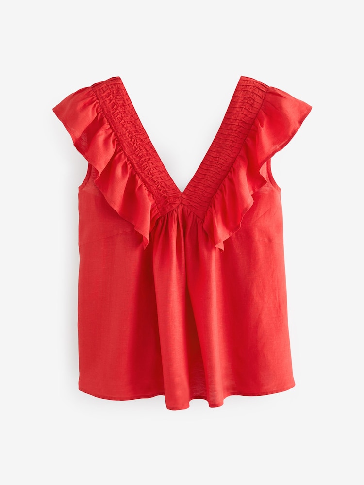 Red Sleeveless Ruffle V-Neck Top - Image 4 of 5