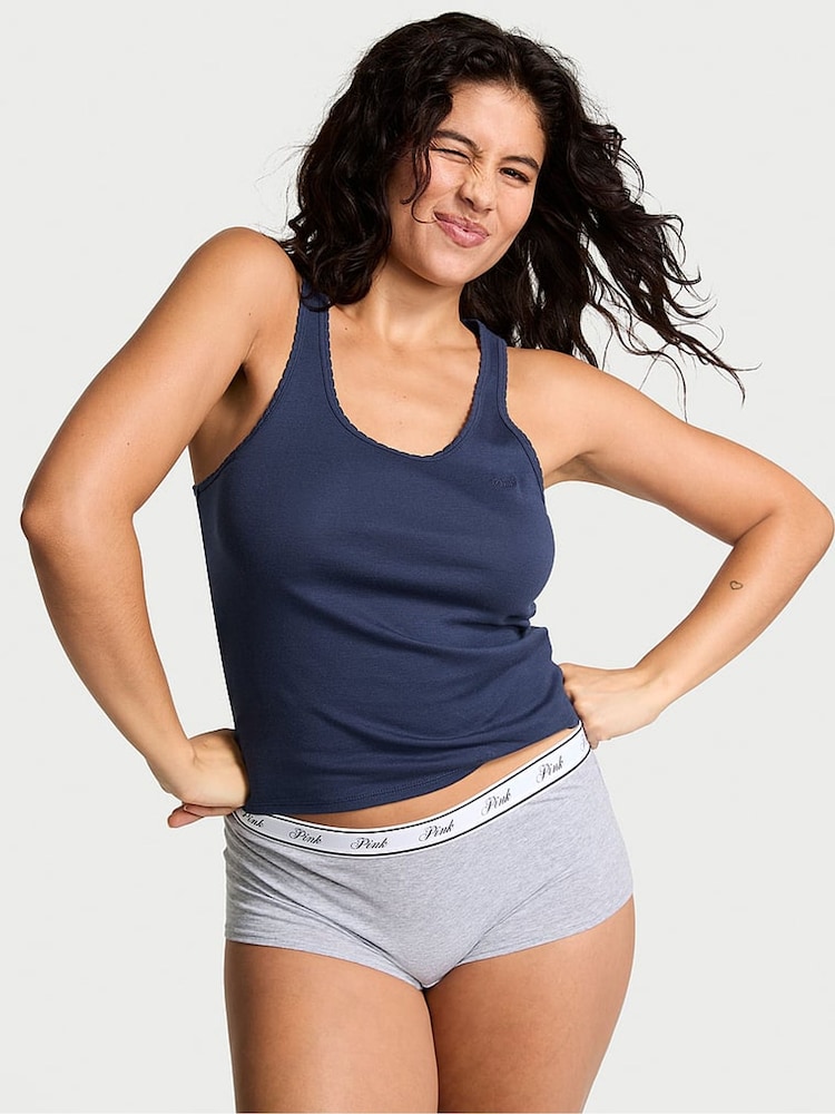 Victoria's Secret PINK Blue Midnight Navy Cotton Pyjama Vest Top - Image 1 of 3