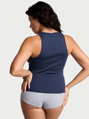 Victoria's Secret PINK Blue Midnight Navy Cotton Pyjama Vest Top - Image 2 of 3