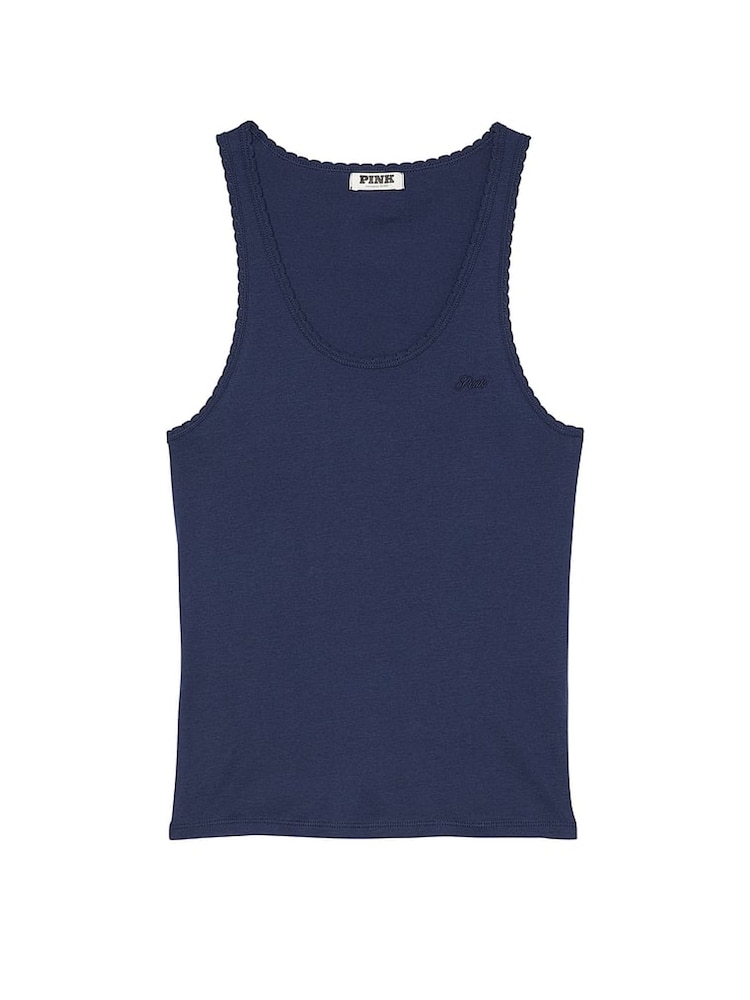 Victoria's Secret PINK Blue Midnight Navy Cotton Pyjama Vest Top - Image 3 of 3