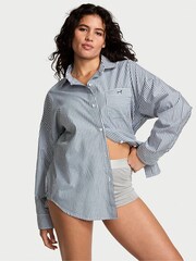 Victoria's Secret PINK Green Forest Stripe Cotton Oversized Night Shirt - Image 1 of 3