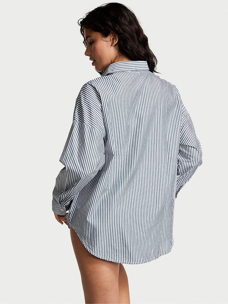 Victoria's Secret PINK Green Forest Stripe Cotton Oversized Night Shirt - Image 2 of 3