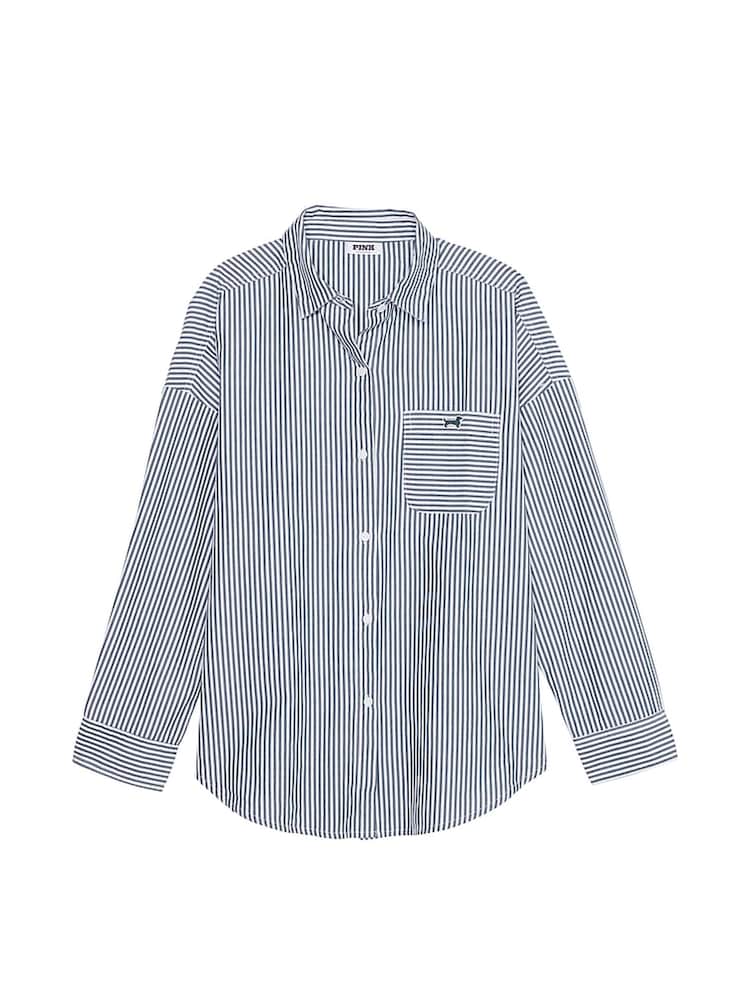 Victoria's Secret PINK Green Forest Stripe Cotton Oversized Night Shirt - Image 3 of 3