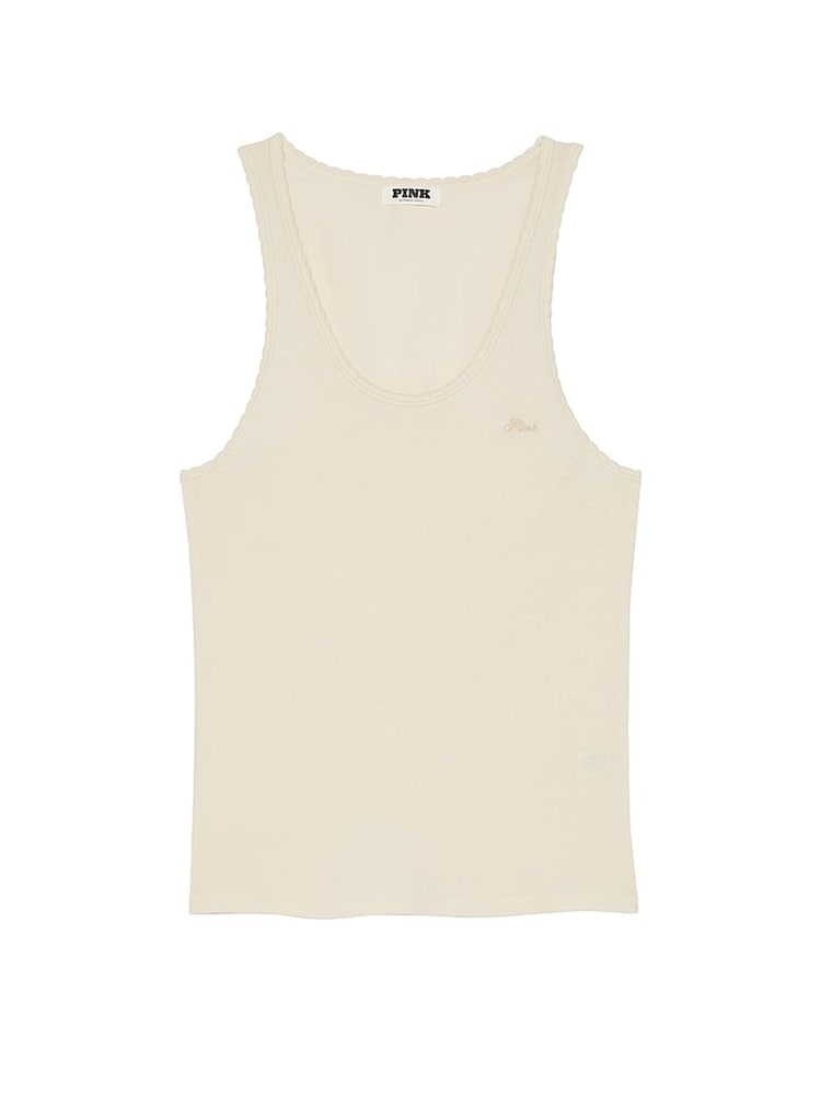 Victoria's Secret PINK White Shell Cotton Pyjama Vest Top - Image 3 of 3