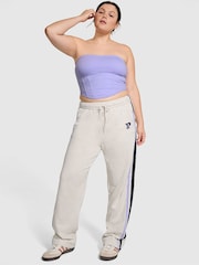 Victoria's Secret PINK Heather Oatmeal Beige Wide Leg Fleece Joggers - Image 1 of 4