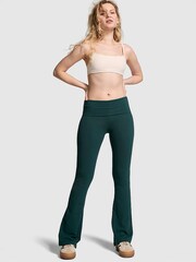 Victoria's Secret PINK Deep Forest Green Diamante Cotton Foldover Flare Leggings - Image 1 of 1