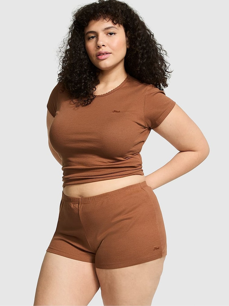 Victoria's Secret PINK Nude Caramel Cotton Pyjama Shorts - Image 1 of 3