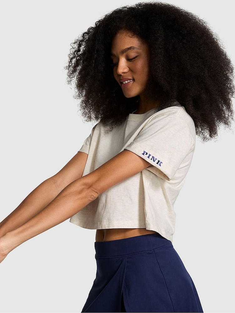 Gemêleerd lichtbeige - Victoria's Secret PINK - Oversized cropped T-shirt met korte mouwen - Image 1 of 3