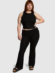Victoria's Secret PINK Black Diamante Cotton Foldover Flare Leggings - Image 1 of 3