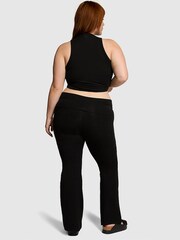 Victoria's Secret PINK Black Diamante Cotton Foldover Flare Leggings - Image 2 of 3