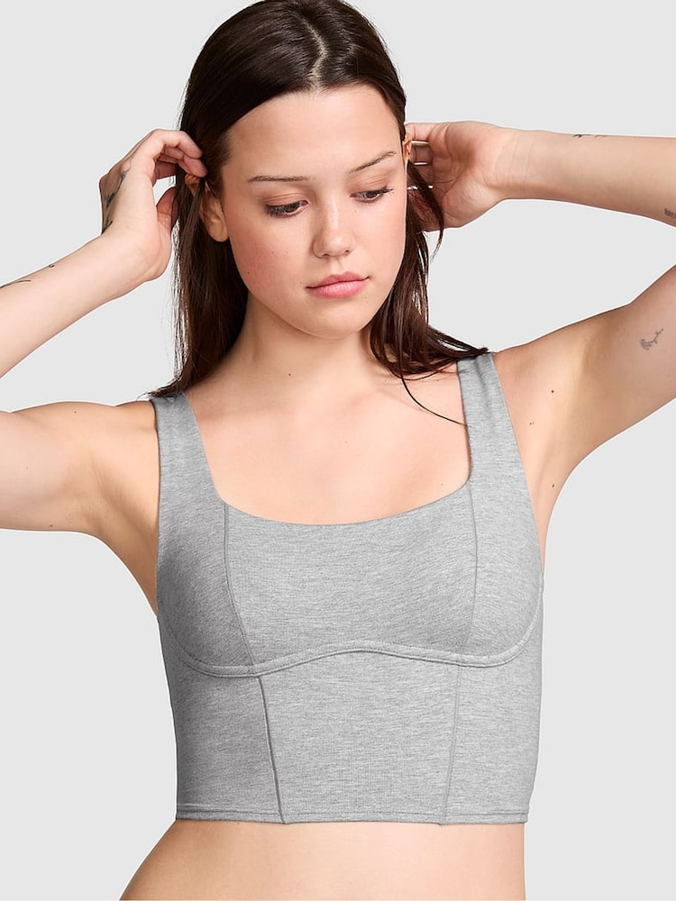 Victoria's Secret PINK Medium Heather Grey Cotton Scoop Sports Bra Top - Image 1 of 3
