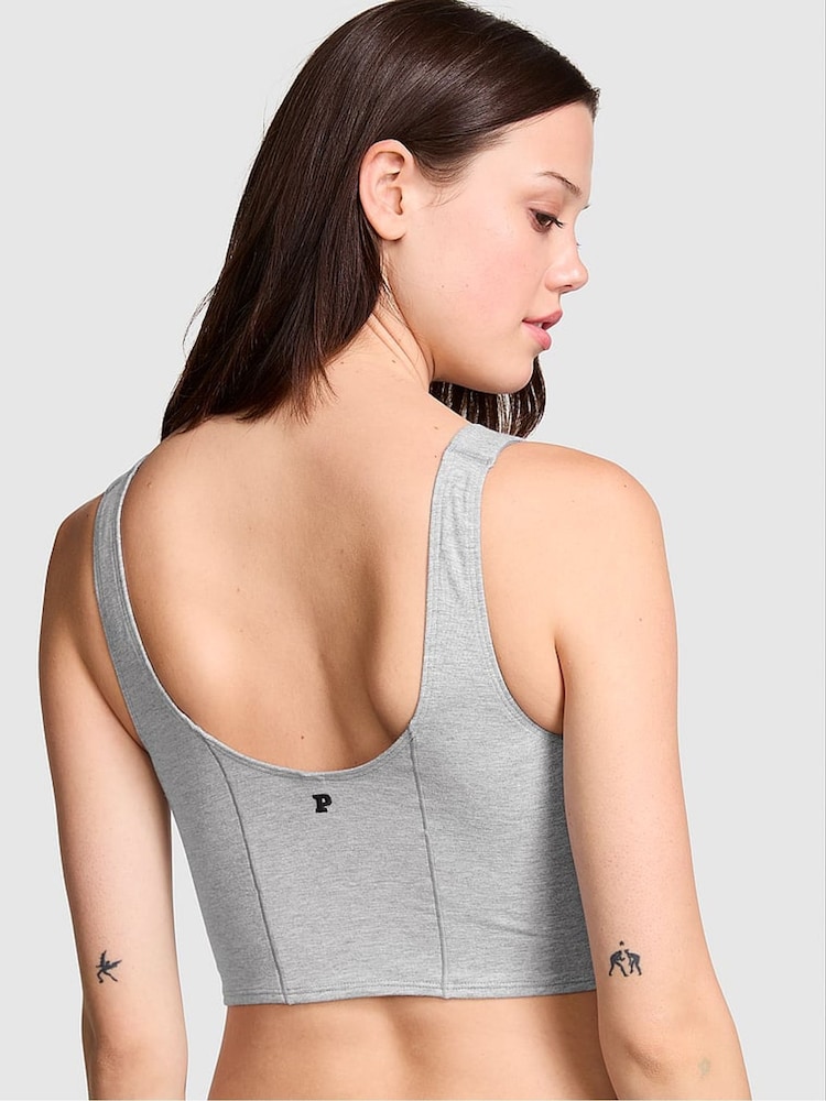 Victoria's Secret PINK Medium Heather Grey Cotton Scoop Sports Bra Top - Image 2 of 3