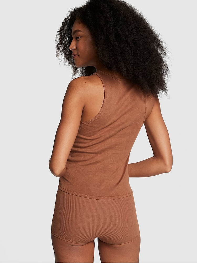 Victoria's Secret PINK Nude Caramel Cotton Pyjama Vest Top - Image 2 of 4