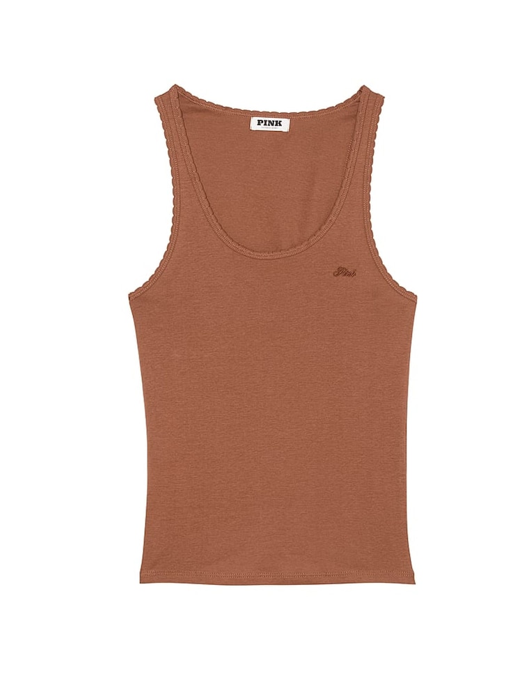 Victoria's Secret PINK Nude Caramel Cotton Pyjama Vest Top - Image 4 of 4