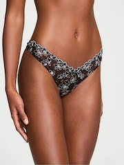 Victoria's Secret Black Ziggy Embroidered High Leg Thong Knickers - Image 1 of 3