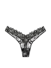 Victoria's Secret Black Ziggy Embroidered High Leg Thong Knickers - Image 3 of 3