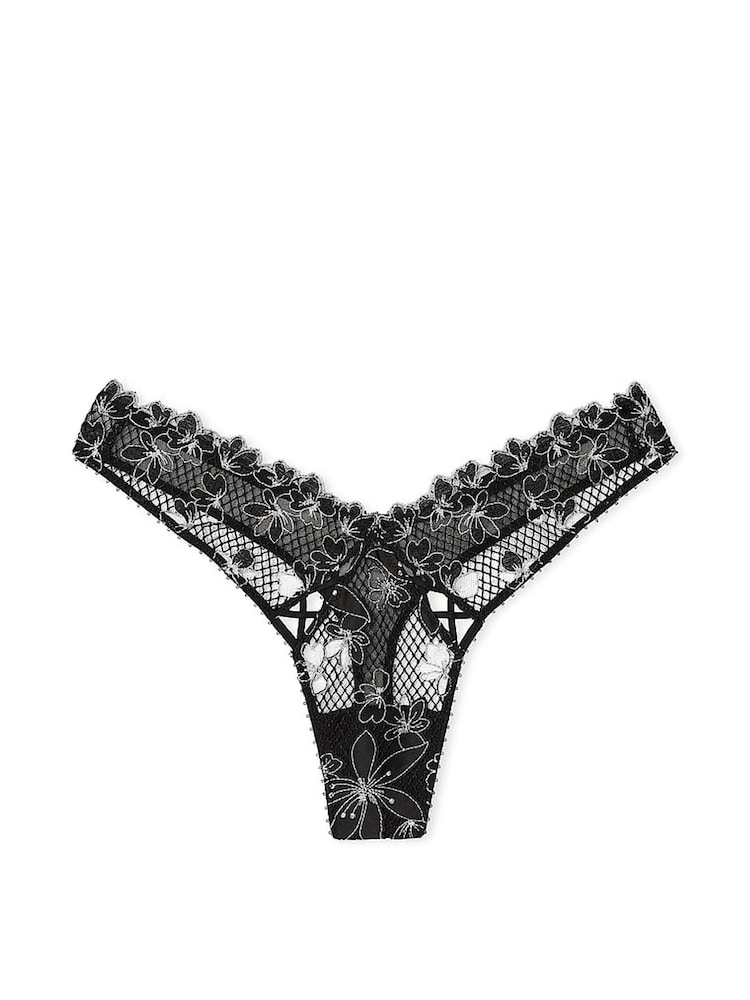 Victoria's Secret Black Ziggy Embroidered High Leg Thong Knickers - Image 3 of 3