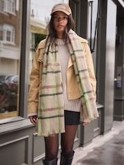 Lime Green / Camel Check Midweight Scarf - Image 1 of 7