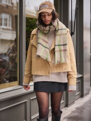 Lime Green / Camel Check Midweight Scarf - Image 2 of 7