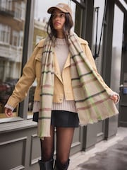 Lime Green / Camel Check Midweight Scarf - Image 3 of 7