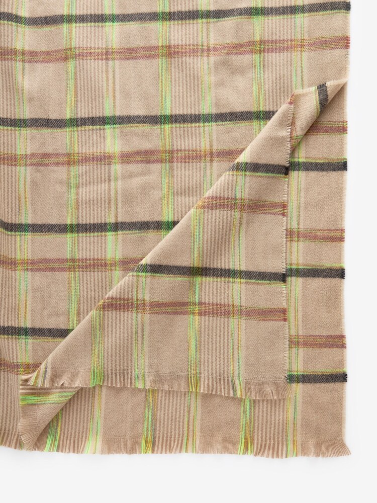 Lime Green / Camel Check Midweight Scarf - Image 7 of 7