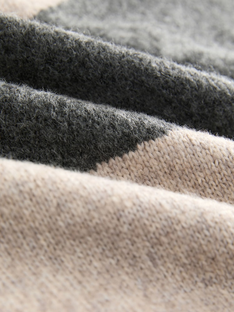 Oatmeal/Charcoal Grey Abstract Knit Poncho - Image 7 of 7