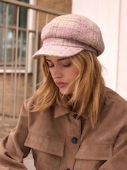 Pink/Beige Baker Boy 100% Cotton Hat - Image 1 of 5
