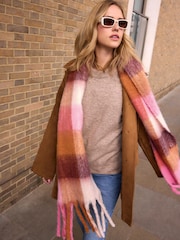 Pink/Ochre Check Heavyweight Blanket Scarf - Image 3 of 8