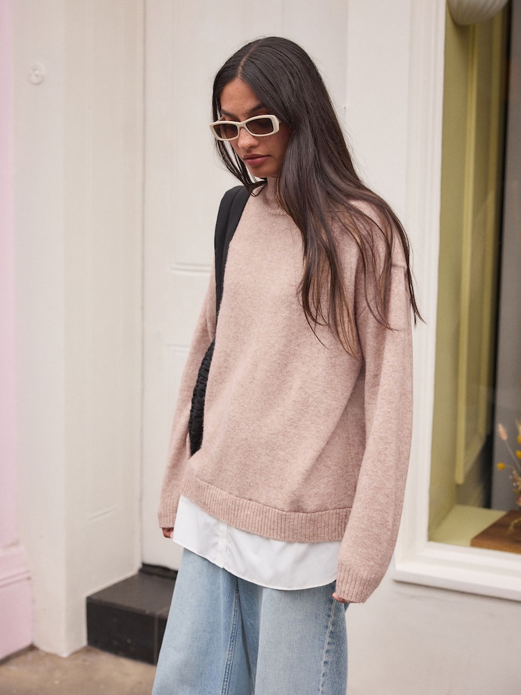 Oatmeal Roll Neck Shirt Back Poncho - Image 2 of 7