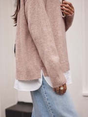 Oatmeal Roll Neck Shirt Back Poncho - Image 5 of 7