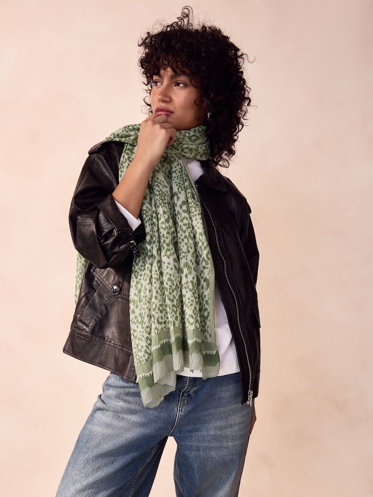 Sage Green Leopard Lightweight Scarf - Image 1 of 6