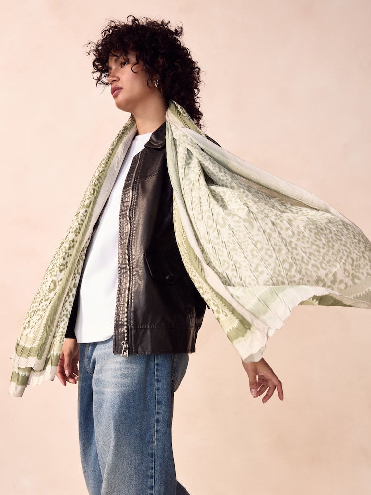 Sage Green Leopard Lightweight Scarf - Image 2 of 6