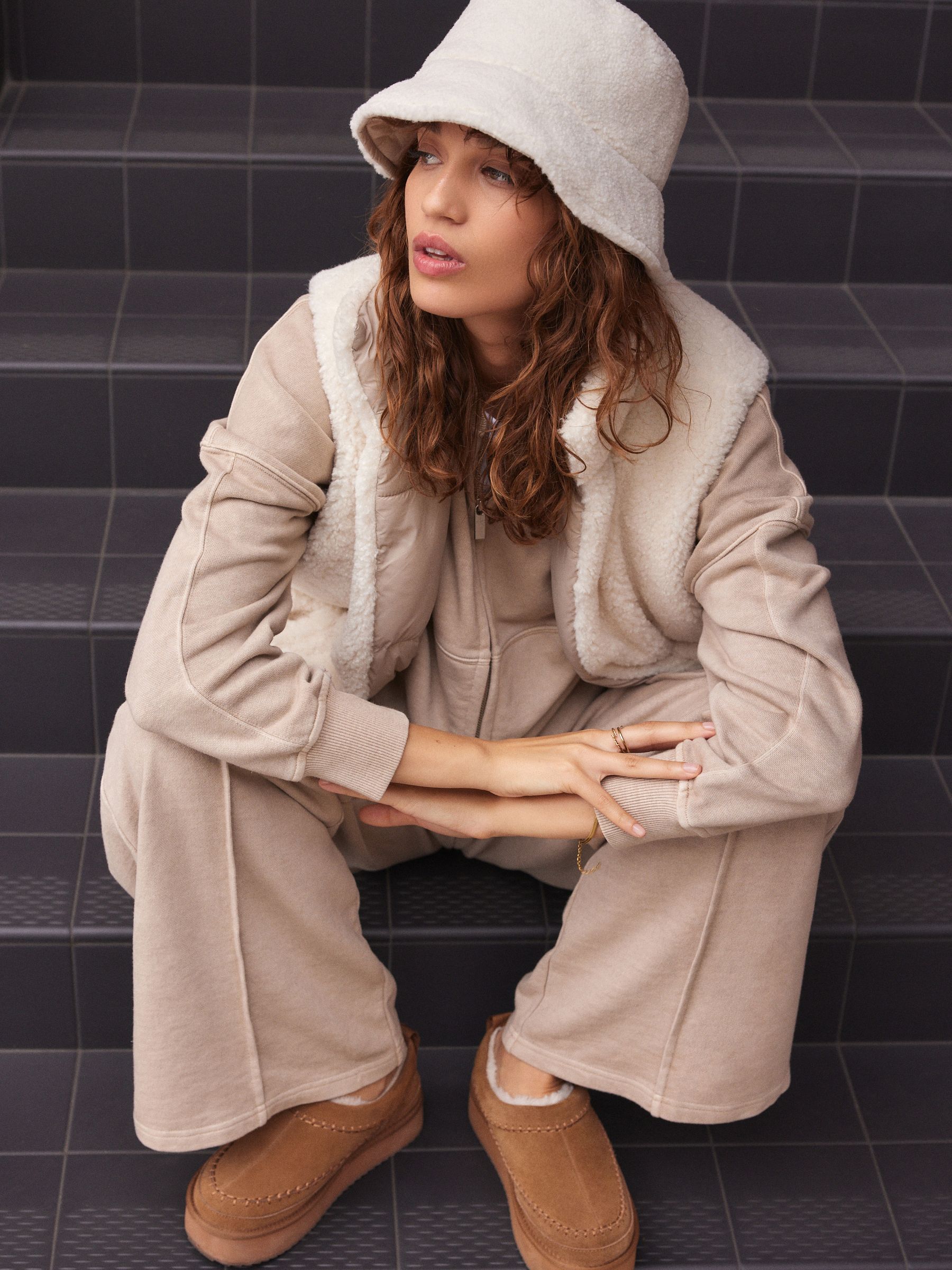 Buy Ecru Cream Reversible Borg Bucket Hat from the Next UK online shop