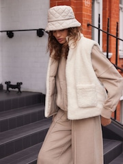 Ecru Cream Reversible Borg Bucket Hat - Image 2 of 7