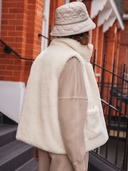 Ecru Cream Reversible Borg Bucket Hat - Image 3 of 7