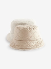 Ecru Cream Reversible Borg Bucket Hat - Image 4 of 7