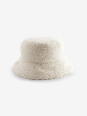 Ecru Cream Reversible Borg Bucket Hat - Image 5 of 7