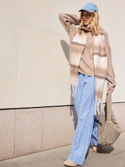 Neutral/Ecru Stripe Skinny Heavyweight Blanket Scarf - Image 1 of 7